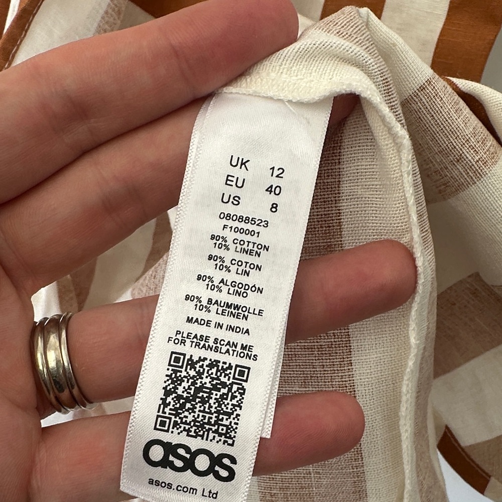 ASOS Brown and White Striped Midi wrap Dress 8 - Picture 5 of 9